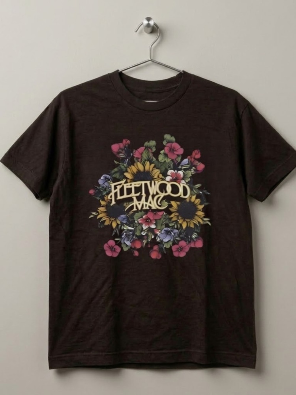Fleetwood Mac Band Floral Retro Graphic Tee - Dark Chocolate
